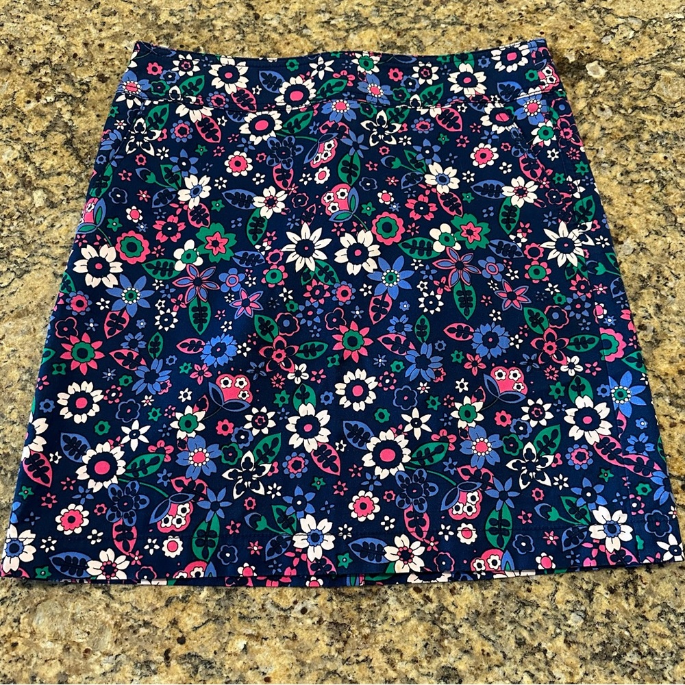 Talbots Women's Blue Floral Cotton Blend Lined Mini Skirt Size 2 Petite